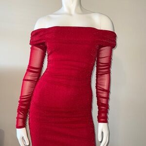 New Beautiful Demure Red Off Shoulder Dress